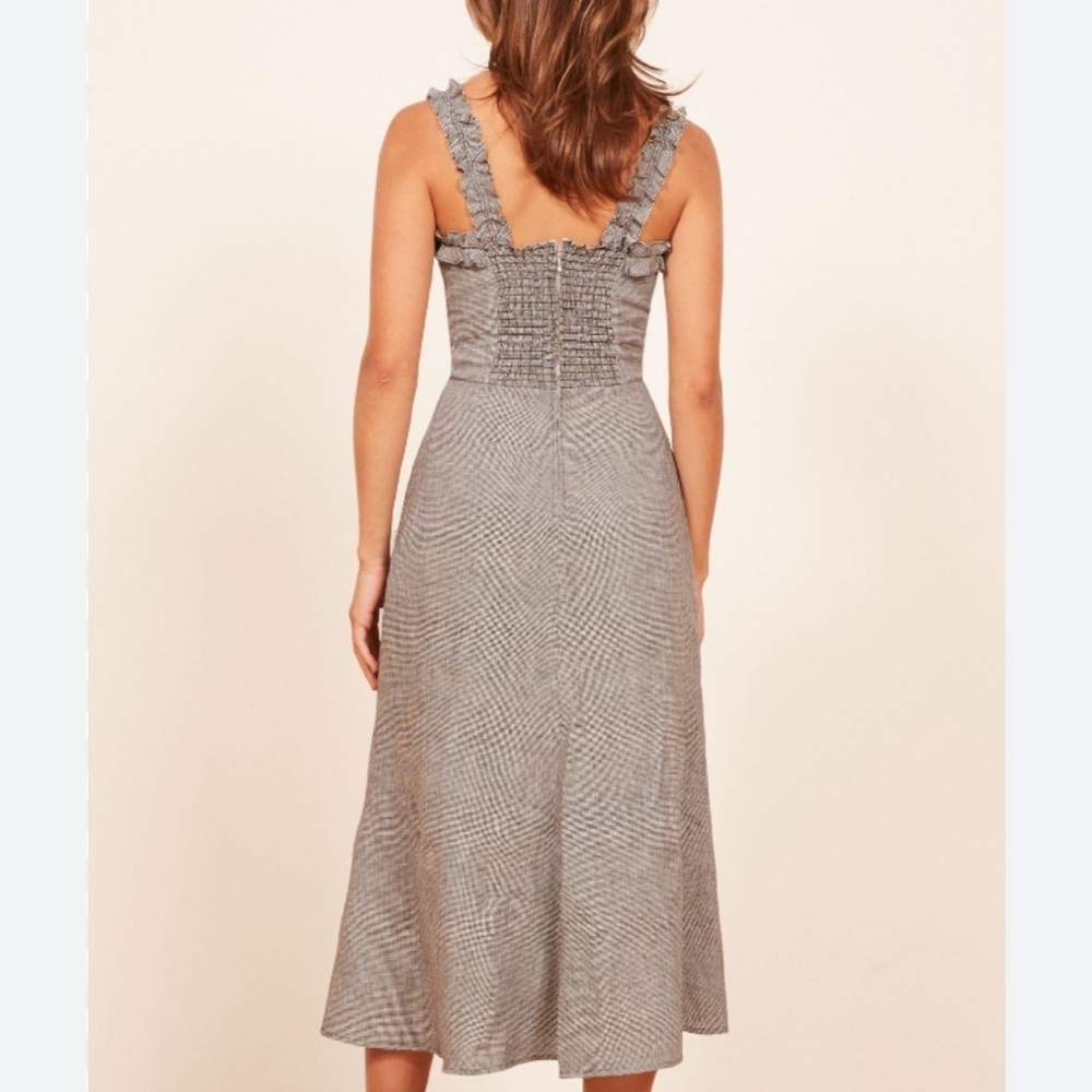 Reformation Lavender Linen Midi Dress In Boston Check - Picture 2 of 15